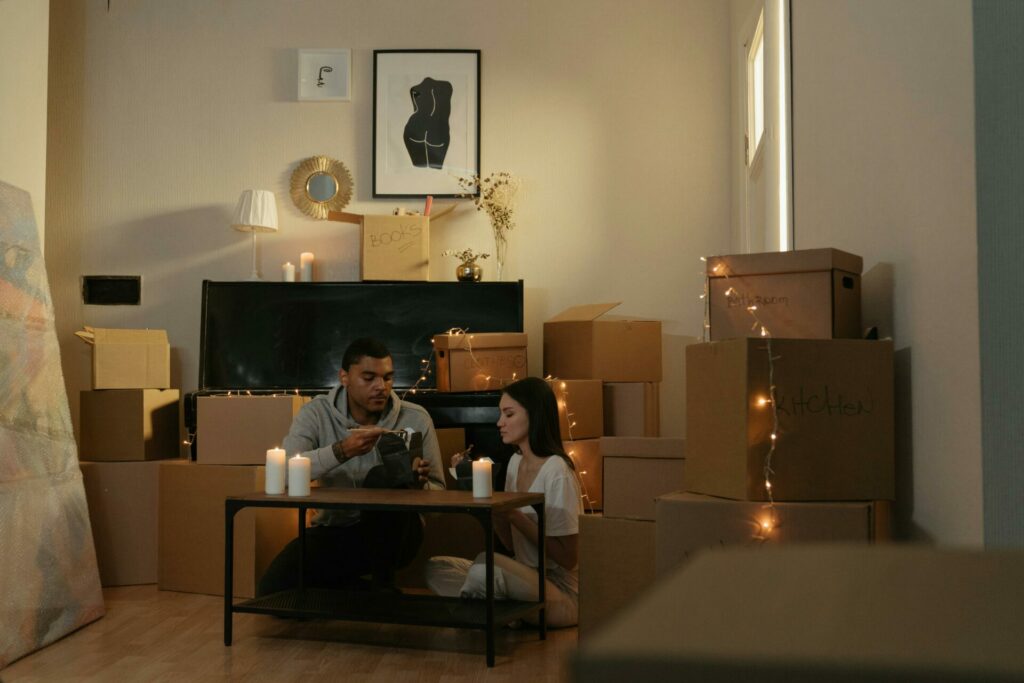 couple following decorating tips in a new home